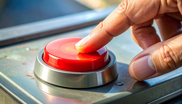 Finger pushing a red button