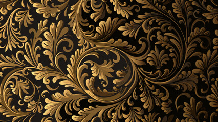 Ornate floral ornament a seamless vector pattern with swirling leaves and golden arabesques on a dark background arabesque swirls foliage acanthus © Sampad