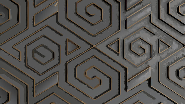 Geometric pattern with interlaced spirals and angular shapes a textured vector illustration design spiral motif repeating abstract complex surface monochrome palette