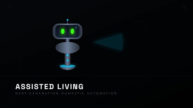 Futuristic robot character with glowing eyes in dark environment illustration