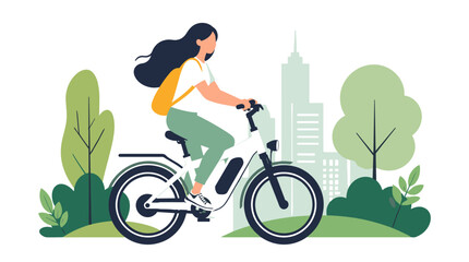 Fototapeta premium Woman Riding Bicycle Outdoors In Park.