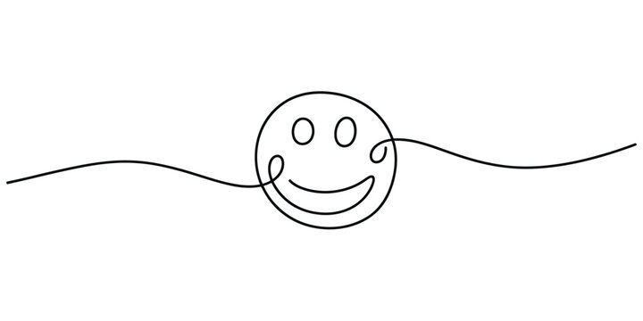 Continuous line drawing of a smiley face, minimal vector illustration
