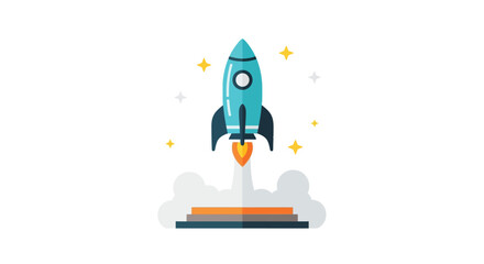 Rocket ship illustration with flame exhaust flat vector graphic © PAKE