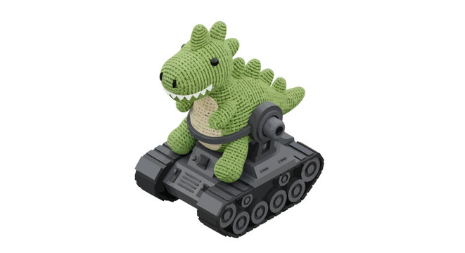 Cute Green Dinosaur Toy Riding Black Toy Tank Model.