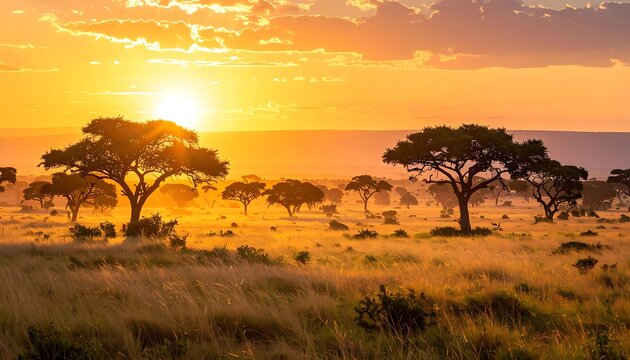 Savannah landscape at golden sunset.