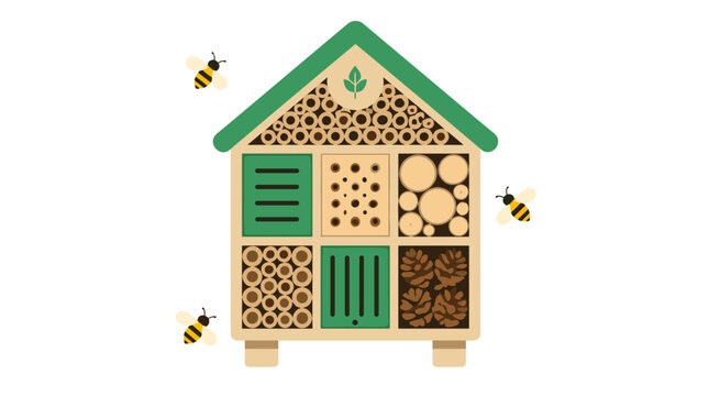 Beehive House Illustration Busy Bees Around.
