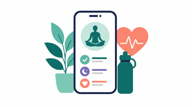 Smartphone Meditation App Interface With Wellness Checklist.