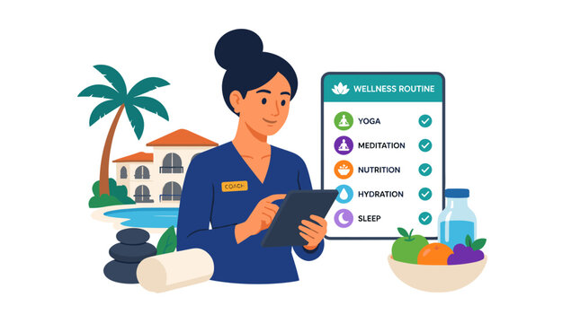 Portrait of a woman using a tablet to manage a wellness plan.