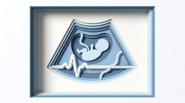 3D Paper Cut Fetus Ultrasound Illustration, Maternity and Prenatal Healthcare Concept