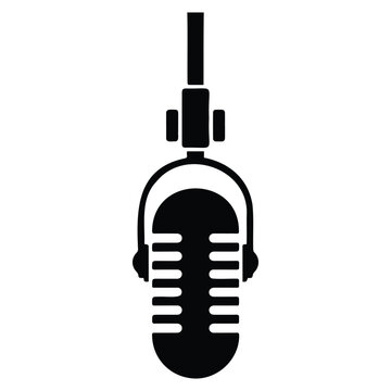 Vintage professional studio microphone silhouette icon for podcast and radio broadcasting.