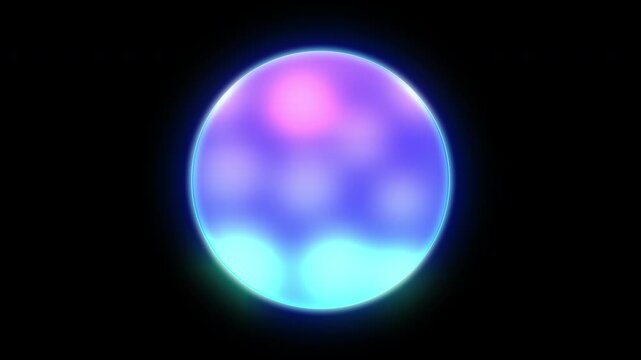 Abstract glowing glass sphere with colourful morphing lights and dynamic motion blur on a transparent background.
