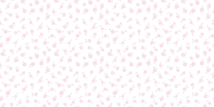 Cute pastel pink tiny ditsy floral vector pattern, daisy doodles hand drawn background or wallpaper, isolated transparent overlay