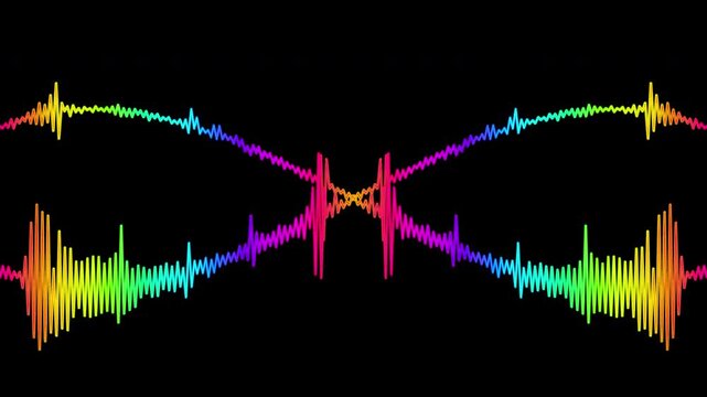 Vibrant audio waveform dna in neon colors on tranparent background, music video visualizer concept vj loops and broadcast seamless 4k