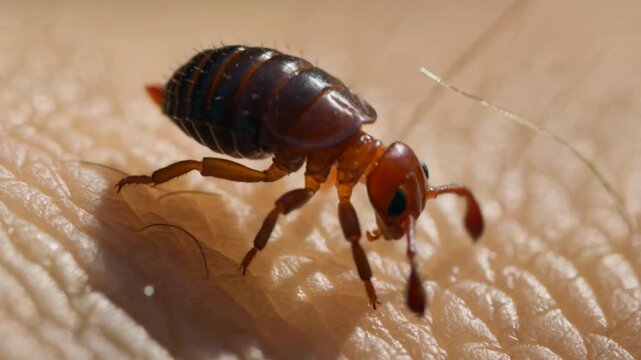 Bed bug, insect and pest on human skin for healthcare, medicine and hygiene. Parasite, biting and infestation with blood, health risk and dermatologist for treatment, prevention and sanitation.