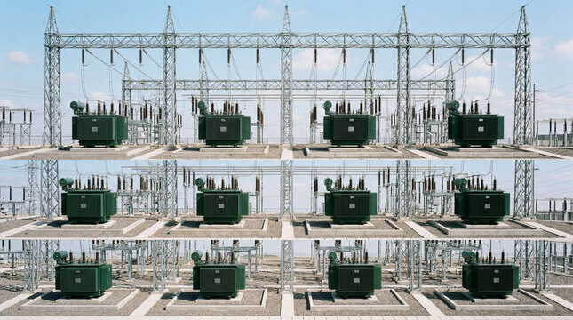 Symmetrical Grid Pattern Of Smart Eco Grid Substation Minimalist Unbranded Green Electric Power Energy Infrastructure