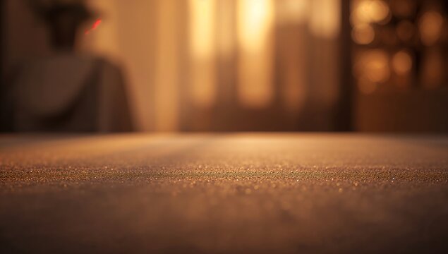 Generative AI captures the warm glow of sunset light streaming through curtains