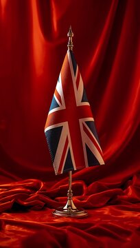 Generative AI creates a vibrant scene featuring a Union Jack flag against a red satin background