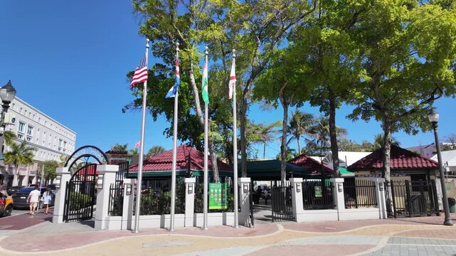 Outdoor park with tables for traditional domino games in the Little Havana neighborhood of Miami, USA