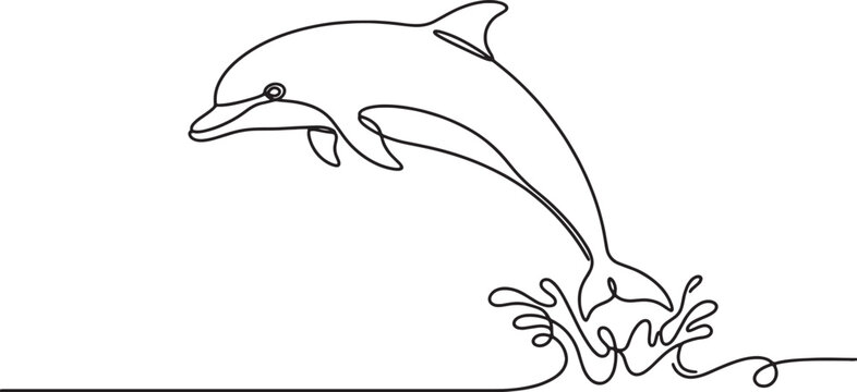 dolphin jumping out of water in one line drawing style