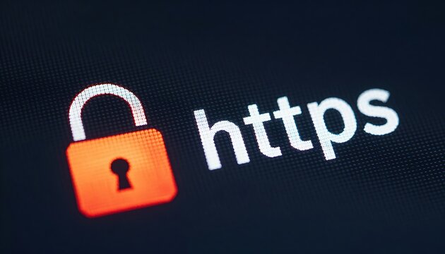 Glowing Padlock and HTTPS Protocol on Computer Screen