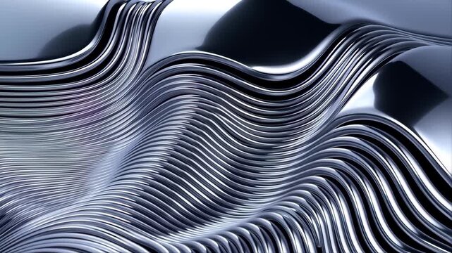 Wavy Abstract Ribbon-Like Lines in Black and Silver Create a Glossy Motion Design with Depth and Flowing Contours