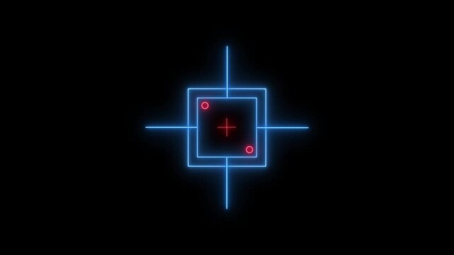 glowing neon blue light animated Military target icon isolated on black, gun aim, Military sniper target blinking icon. Crosshair hunting target audience concept