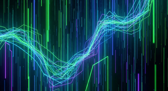 Abstract Digital Financial Data Graph with Glowing Neon Lines