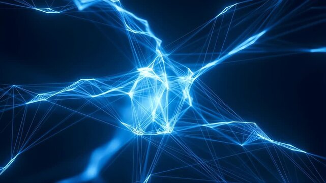 Neuron Network Visualization with Glowing Blue Lines and Nodes, Abstract Technology Background for Ai and Data Science Concepts
