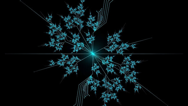 Abstract Digital Fractal Tree Network on Black Background