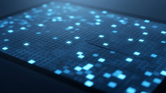 Abstract Digital Grid Background with Glowing Blue Data Pixels