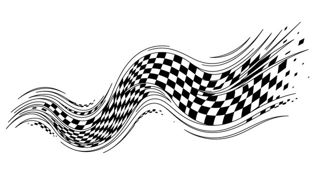 Racing checkered flag waves speedily in a dynamic motion.