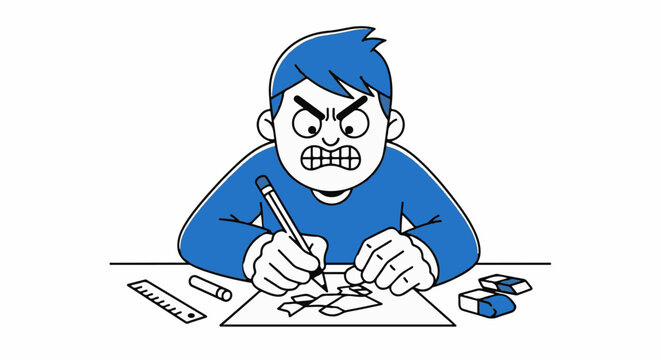 Frustrated student struggling with difficult homework assignment.