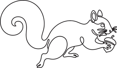 line drawing of a squirrel holding an acorn in its paws © Sumon90cs