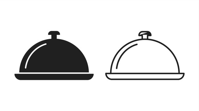 silver serving dome and platter outline black and white line art silhouette