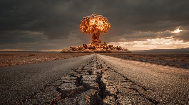 Nuclear explosion. Explosion of a nuclear bomb with a mushroom cloud of radioactive dust. Nuclear catastrophe. Nuclear war.