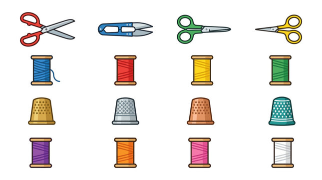Colorful sewing thimbles and tools.