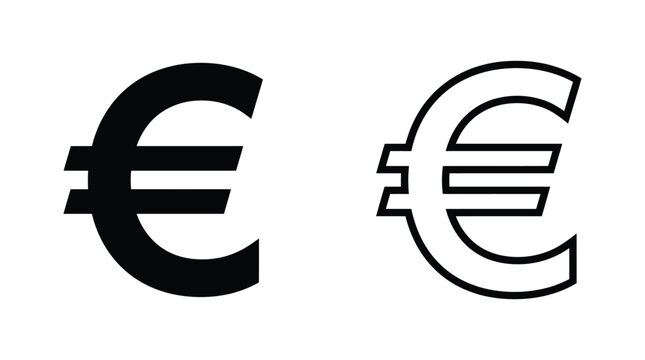 Two euro currency symbols in contrasting styles a black silhouette symbol finance