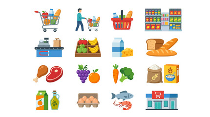 Fototapeta premium Grocery store shopping icons set.