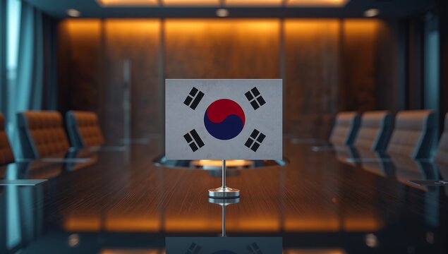 Generative AI depicts a conference room with a South Korean flag on the table