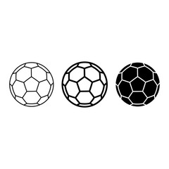 Fototapeta premium Soccer ball icon set, outline, solid, silhouette, white background, vector illustration