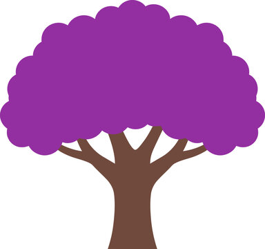 Purple tree with brown trunk and branches illustration  simple cartoon style tree