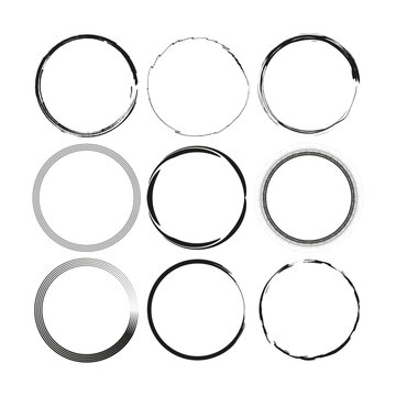Black grunge circle frames and hand drawn round borders vector. Ideal for artistic logo design abstract backgrounds and branding.