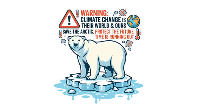 Polar bear on melting ice warning climate change poster