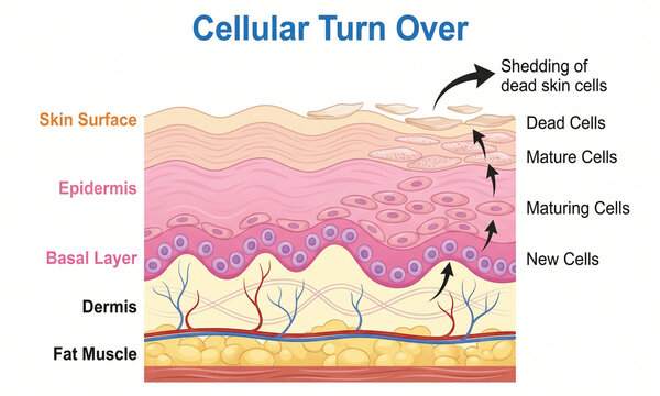 Diagram showing the biological process of skin cell turnover and shedding
