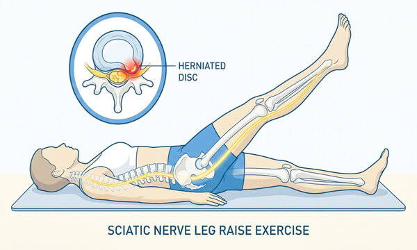 Sciatic nerve leg raise exercise for herniated disc treatment illustration