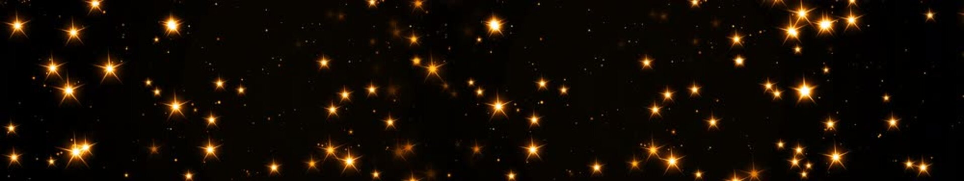 Golden Twinkling Starfield on Black Background with Warm Sparkling Light Particles