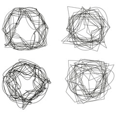 Obraz premium Set of chaotic tangled line shapes and scribbles vector. Graphic elements support data visualization and psychological concepts.