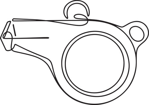 Continuous line art of a single whistle for sports officials or teachers.