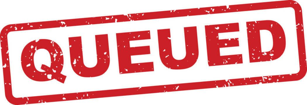 Queued stamp rubber seal red ink on white background