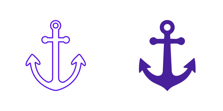 Anchor icon set, nautical symbol, isolated on transparent background